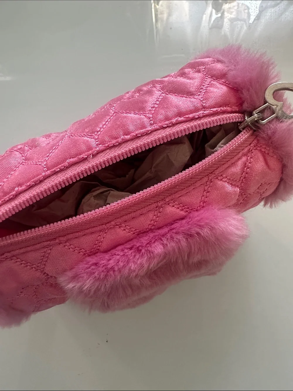 Pink Quilted Faux Fur Kids Pencil Case - Unbranded